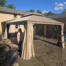 PURPLE LEAF Backyard Gazebo Champagne Hardtop Galvanized Steel Roof Awning and Upgrade Curtain