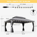 PURPLE LEAF Patio Gazebo for Pool Light Grey Hardtop Galvanized Steel Roof with String Lights-clear