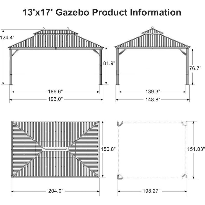 PURPLE LEAF Outdoor Hardtop Gazebo for Garden Bronze Double Roof Aluminum Frame Pavilion with String Lights-clear