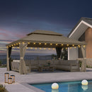 PURPLE LEAF Backyard Gazebo Champagne Hardtop Galvanized Steel Roof Awning and Upgrade Curtain with Lights-clear