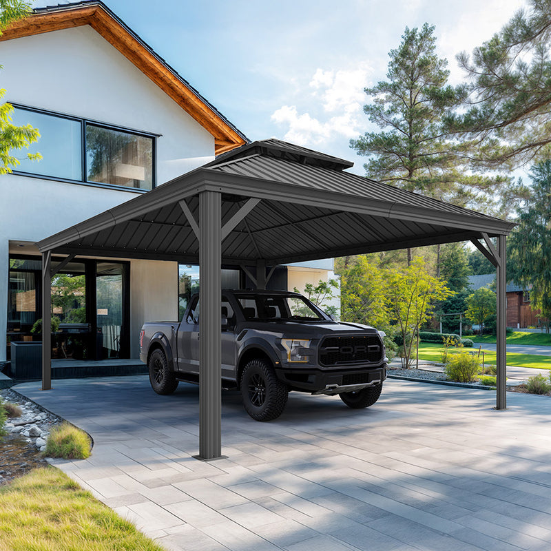 PURPLE LEAF Outdoor Metal Carport Gazebo Grey Steel Roof Aluminum Frame Shelter for Parking