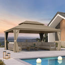 PURPLE LEAF Backyard Gazebo Champagne Hardtop Galvanized Steel Roof Awning and Upgrade Curtain