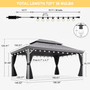 PURPLE LEAF Patio Gazebo for Pool Light Grey Hardtop Galvanized Steel Roof with String Lights-milky