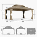 PURPLE LEAF Backyard Gazebo Champagne Hardtop Galvanized Steel Roof Awning and Upgrade Curtain