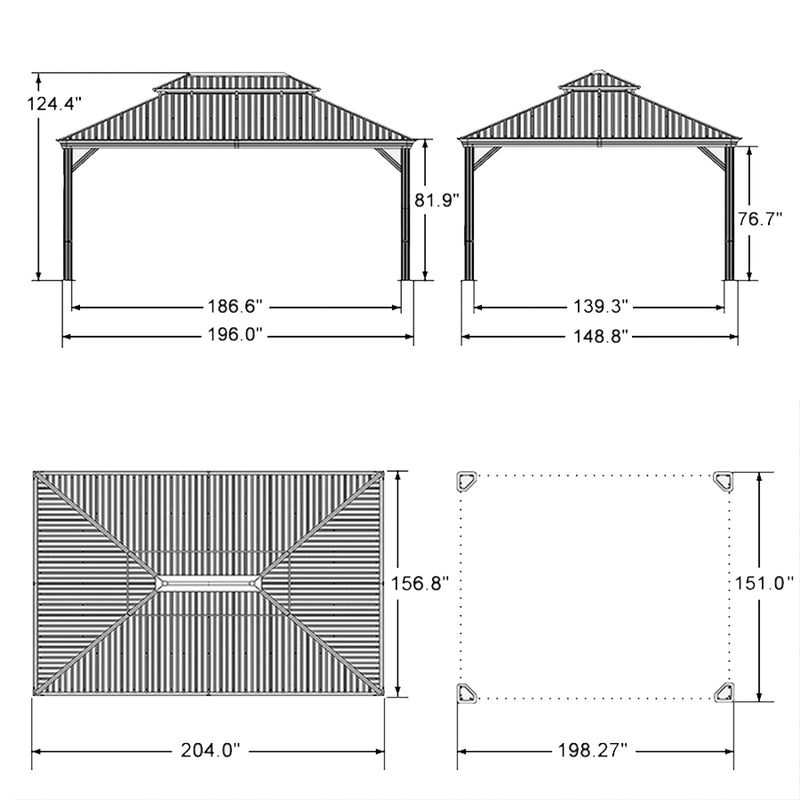 PURPLE LEAF Outdoor Metal Carport Gazebo Grey Steel Roof Aluminum Frame Shelter for Parking