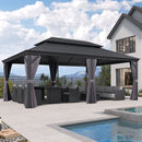 PURPLE LEAF Patio Gazebo for Backyard Grey Hardtop Galvanized Steel Roof Awning with Reinforcement Support Rod