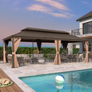 PURPLE LEAF Outdoor Hardtop Gazebo for Garden Bronze Double Roof Aluminum Frame Pavilion with Reinforcement Support Rod
