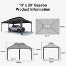 PURPLE LEAF Outdoor Metal Carport Gazebo Grey Steel Roof Aluminum Frame Shelter for Parking