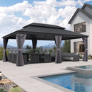 PURPLE LEAF Patio Gazebo for Backyard Grey Hardtop Galvanized Steel Roof Awning with Upgrade Curtain
