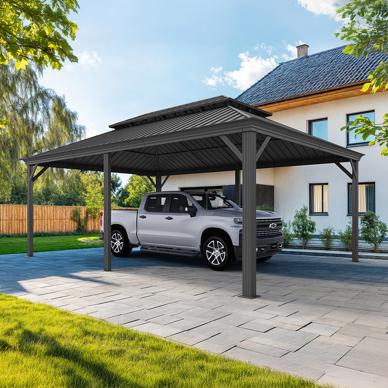 PURPLE LEAF Outdoor Metal Carport Gazebo Grey Steel Roof Aluminum Frame Shelter for Parking