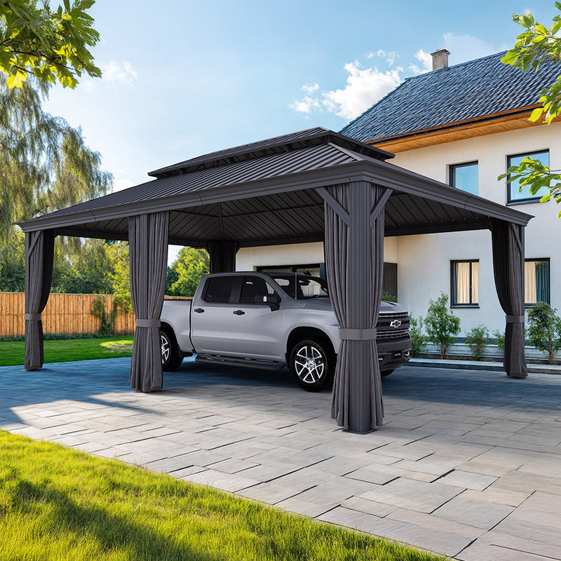 PURPLE LEAF Outdoor Metal Carport Gazebo Grey Steel Roof Aluminum Frame Shelter for Parking