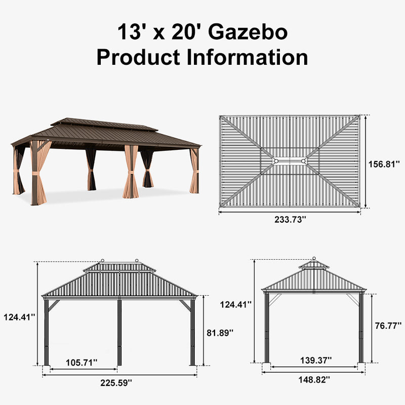 PURPLE LEAF Outdoor Hardtop Gazebo for Garden Bronze Double Roof Aluminum Frame Pavilion