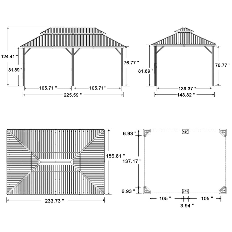 PURPLE LEAF Outdoor Metal Carport Gazebo Grey Steel Roof Aluminum Frame Shelter for Parking