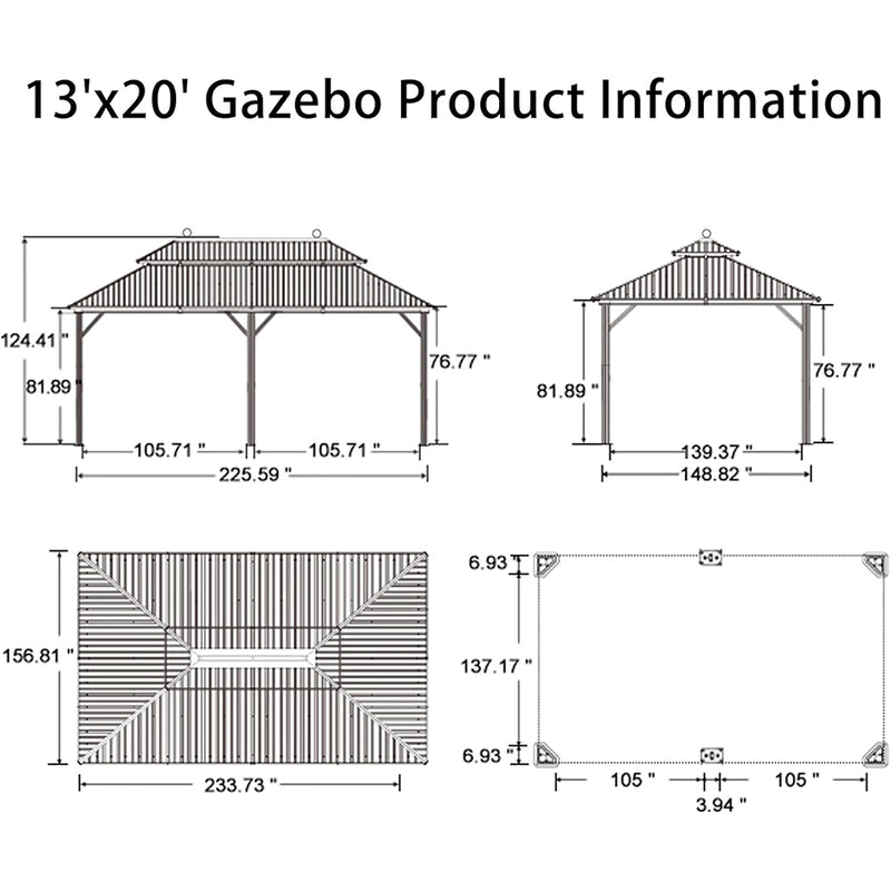 PURPLE LEAF Outdoor Hardtop Gazebo for Garden Bronze Double Roof Aluminum Frame Pavilion