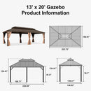 PURPLE LEAF Outdoor Hardtop Gazebo for Garden Bronze Double Roof Aluminum Frame Pavilion with String Lights-clear