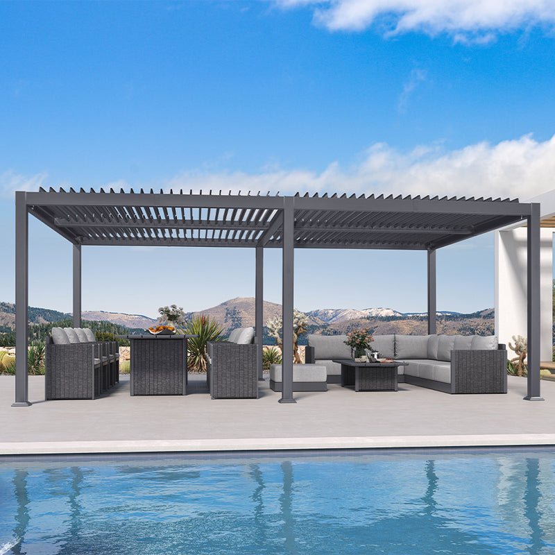 PURPLE LEAF Outdoor Louvered Pergola Patio Sun Shade Shelter with Adjustable Hardtop Patio Pergola Grey