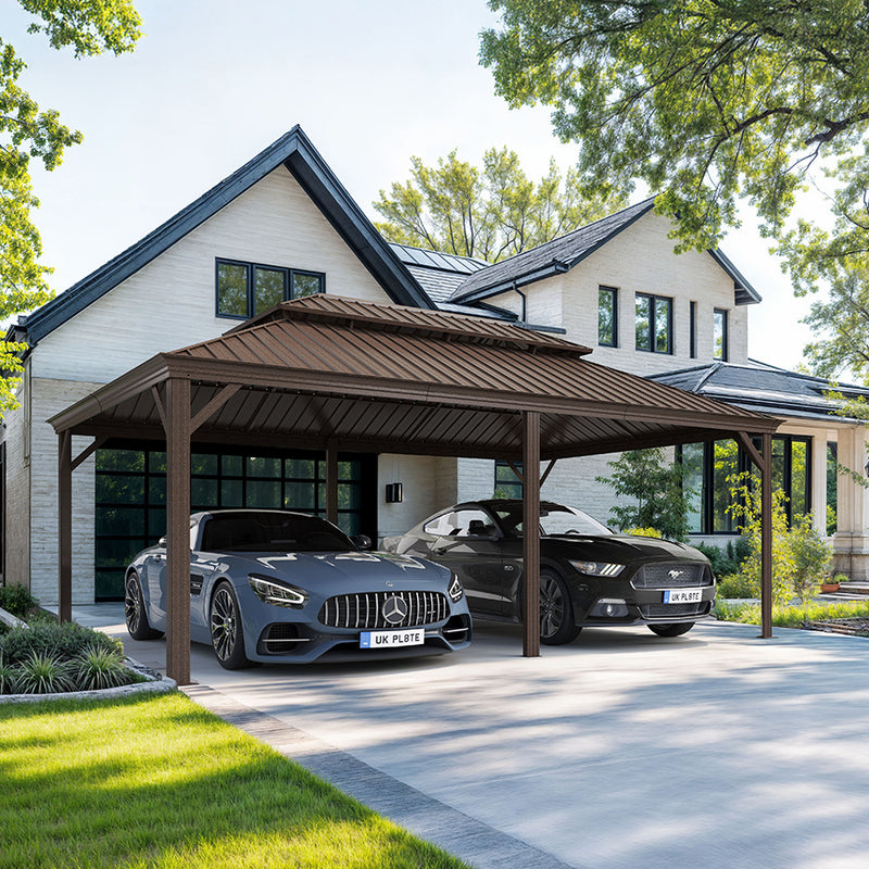 PURPLE LEAF Outdoor Metal Carport Gazebo Bronze Steel Roof Aluminum Frame Shelter for Parking