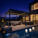 PURPLE LEAF Caesar Solar Louvered Pergola with LED Strip Lights and Control Panel Aluminum Outdoor Pergola with Adjustable Roof for Patio Deck Garden Yard Gray