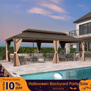 PURPLE LEAF Outdoor Hardtop Gazebo for Garden Bronze Double Roof Aluminum Frame Pavilion with Reinforcement Support Rod