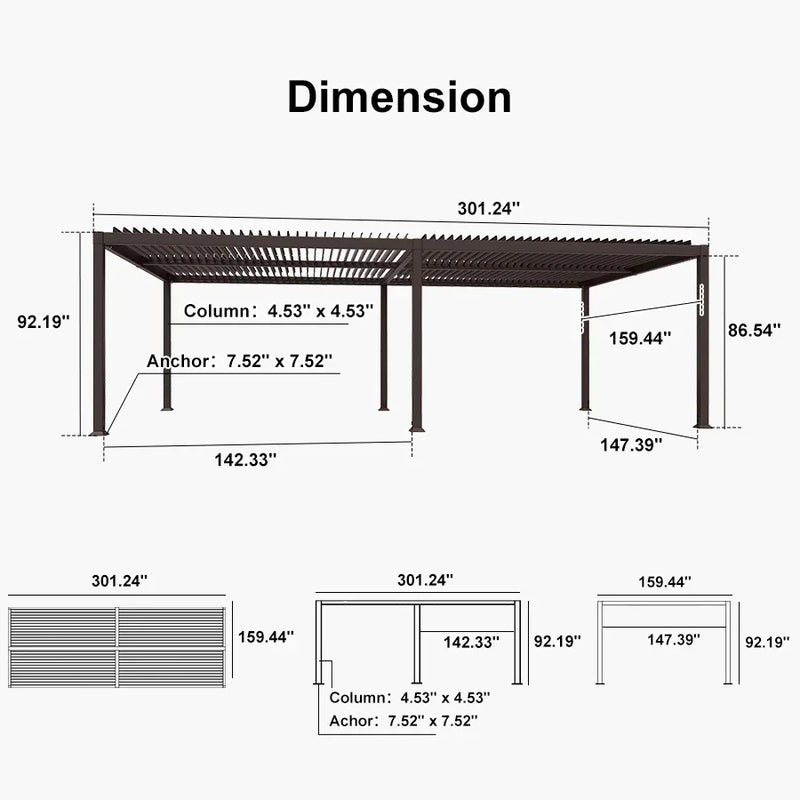 PURPLE LEAF Louvered Pergola Outdoor Adjustable Roof Modern Patio Aluminum Pergola for Deck Backyard Garden Hardtop Gazebo Bronze