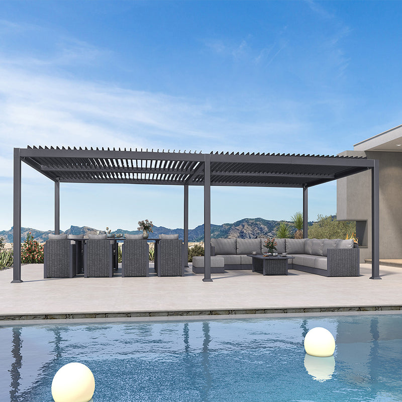 PURPLE LEAF Outdoor Louvered Pergola Patio Sun Shade Shelter with Adjustable Hardtop Patio Pergola Grey