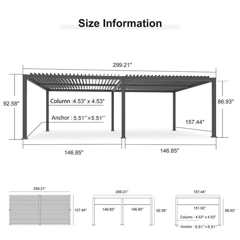 PURPLE LEAF Outdoor Louvered Pergola Patio Sun Shade Shelter with Adjustable Hardtop Patio Pergola Grey