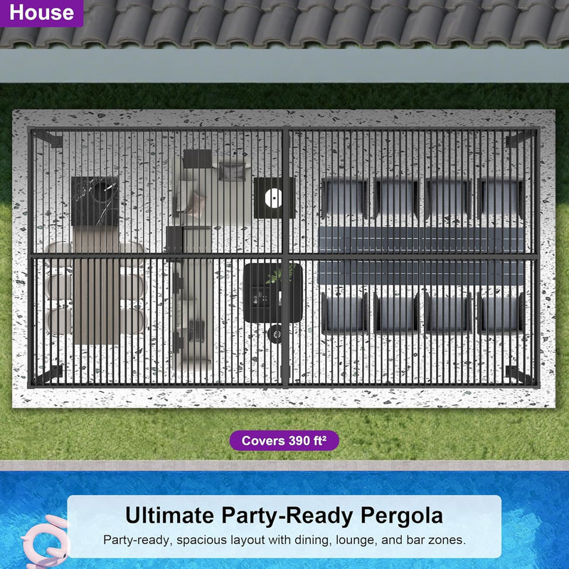 PURPLE LEAF Outdoor Louvered Pergola Patio Sun Shade Shelter with Adjustable Hardtop Patio Pergola Grey
