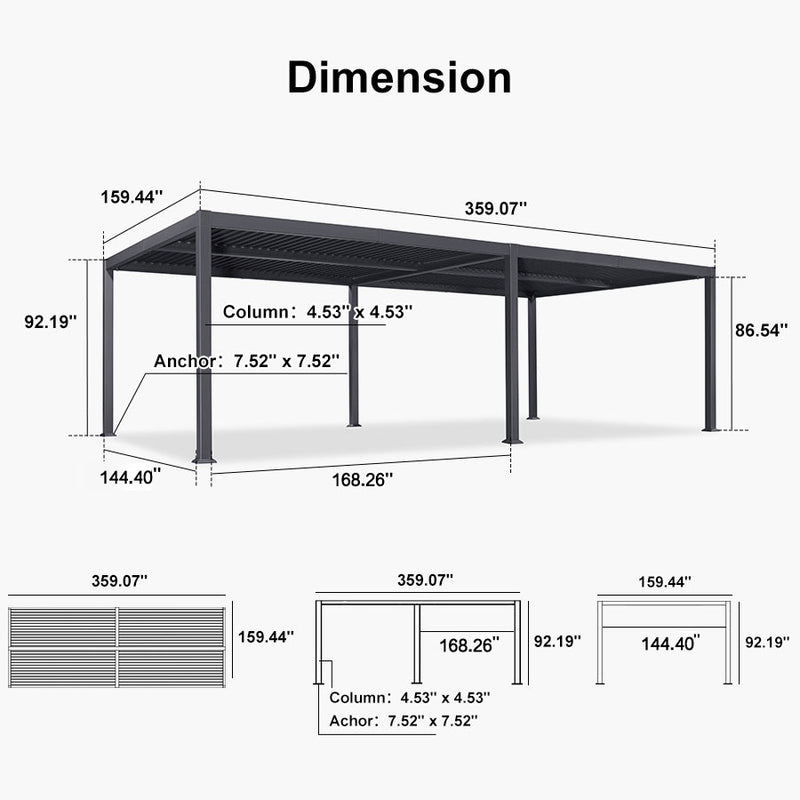 PURPLE LEAF Outdoor Louvered Pergola Patio Sun Shade Shelter with Adjustable Hardtop Patio Pergola Grey