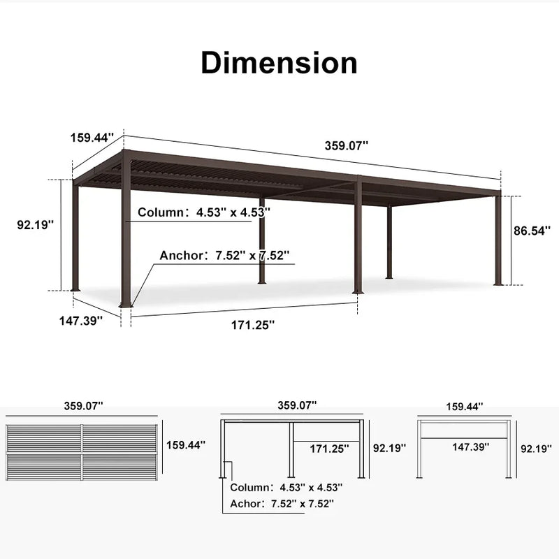 PURPLE LEAF Louvered Pergola Outdoor Adjustable Roof Modern Patio Aluminum Pergola for Deck Backyard Garden Hardtop Gazebo Bronze