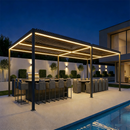 PURPLE LEAF Caesar Solar Louvered Pergola with LED Strip Lights and Control Panel Aluminum Outdoor Pergola with Adjustable Roof for Patio Deck Garden Yard Gray