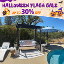 PURPLE LEAF 3-Seat Outdoor Metal Pergola Swing Bed Hanging Cloud Swing Chair with Stand Cushions & Pillows for Outdoor