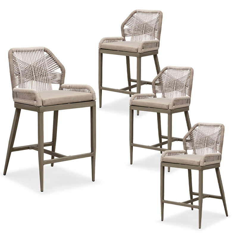 PURPLE LEAF Outdoor Bar Stool Set of 2,  Wicker Rattan Bar stools with Back Aluminum Outside Garden Patio Bar Chairs