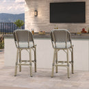 PURPLE LEAF Outdoor Bar Height Stools Set of 2 French Country Patio Rattan Bar Stool Chairs Outdoor Armless Barstools for Porch Garden Indoor Kitchen
