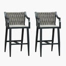 PURPLE LEAF Outdoor Bar Stool Set of 2 Aluminum Frame Bar Chair with Cushion and Back Kitchen Island Bar Stools