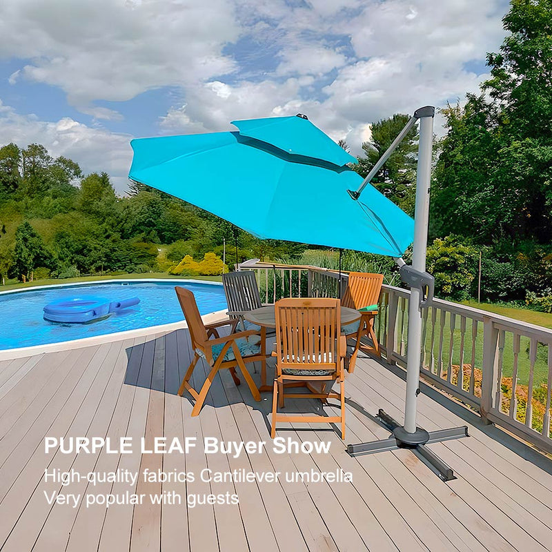 PURPLE LEAF Large Round Patio Cantilever Umbrella for Deck, Pool, Backyard