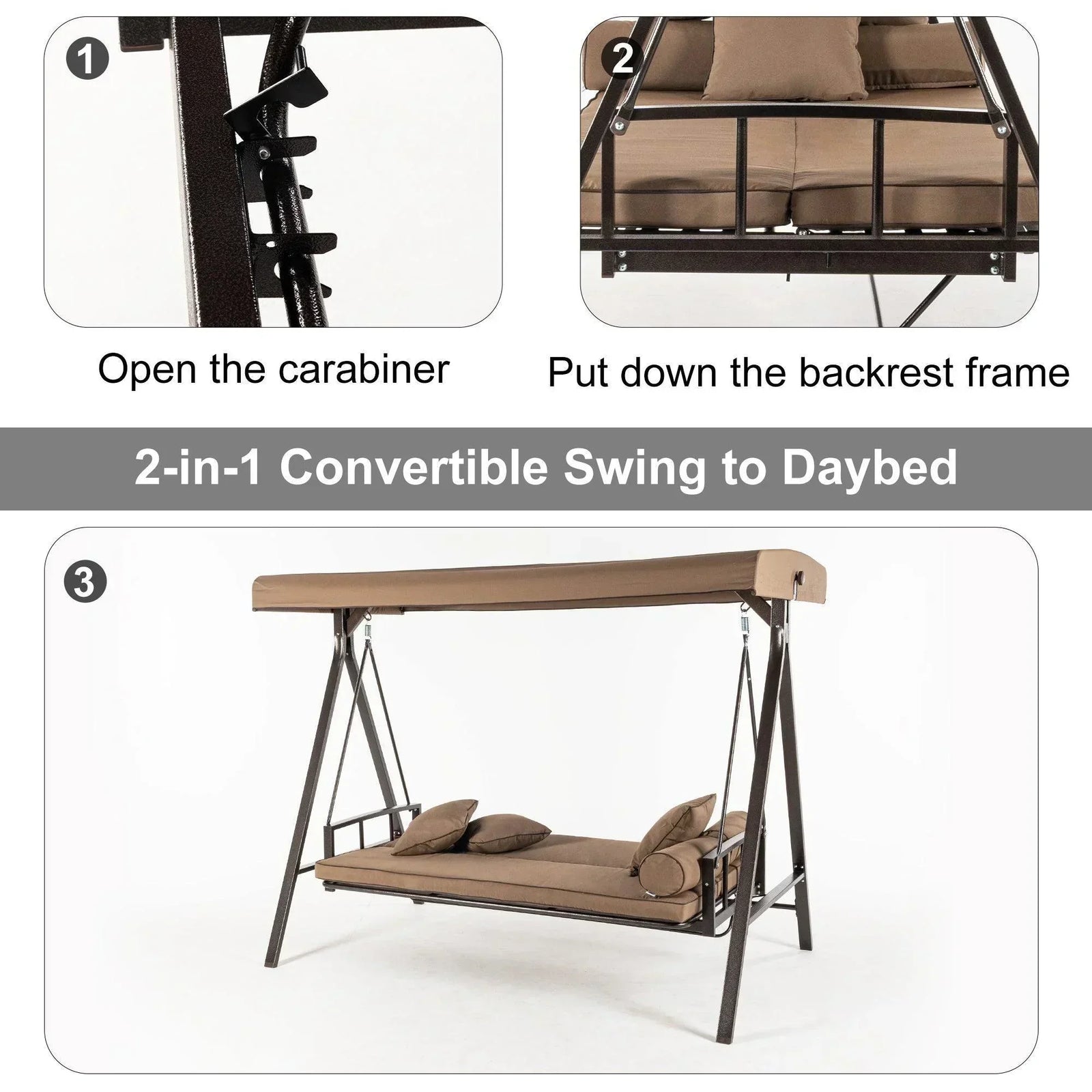 3-Seat Porch Swing Bed | Adjustable Backrest