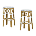 PURPLE LEAF Patio Round Bar Stools Set of 2 Outdoor Backless Barstools Woven Rattan Bar Chair  for Indoor Kitchen Island Bistros Cafe Restaurant