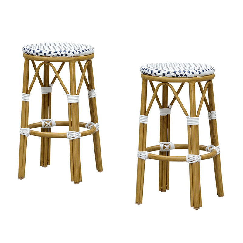 PURPLE LEAF Patio Round Bar Stools Set of 2 Outdoor Backless Barstools Woven Rattan Bar Chair  for Indoor Kitchen Island Bistros Cafe Restaurant