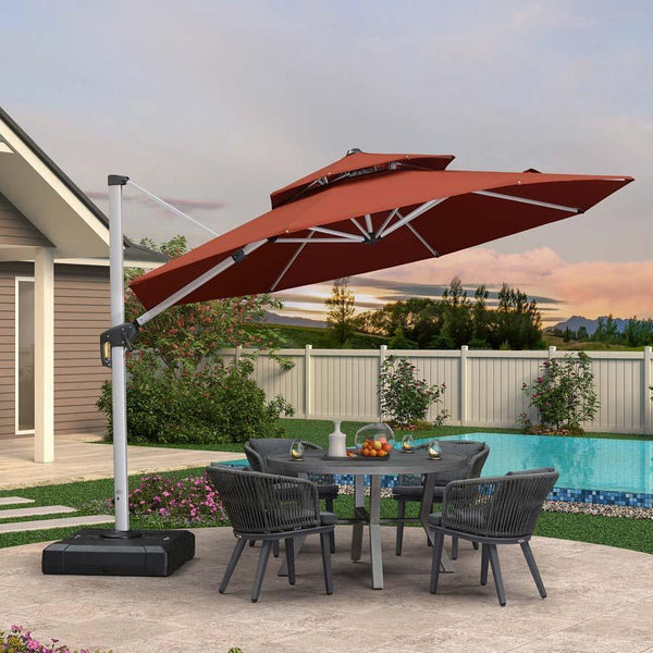 10ft Round Porch Umbrella Outside Patio Umbrella, Brick Red