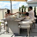 PURPLE LEAF luxury aluminum patio dining set: rectangle table, textured Olefin cushion chairs.