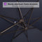 Cantilever patio umbrella sturdy aluminum frame structure with 8 ribs for support, navy canopy.