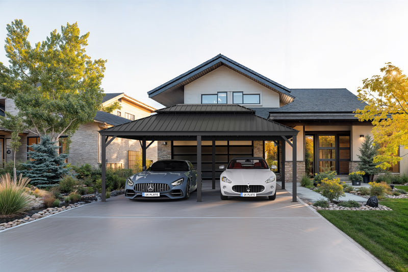 PURPLE LEAF Outdoor Metal Carport with Grey Steel Roof and Aluminum Frame Protective Shelter