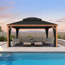 PURPLE LEAF Hardtop Gazebo for Patio Wood Grain Galvanized Steel Frame Awning with Netting