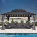 PURPLE LEAF Patio Gazebo for Backyard Grey Hardtop Galvanized Steel Roof Awning with String Lights-clear