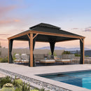 PURPLE LEAF Hardtop Gazebo for Patio Wood Grain Galvanized Steel Frame Awning with Netting