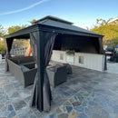 PURPLE LEAF Patio Gazebo for Backyard Grey Hardtop Galvanized Steel Roof Awning with String Lights-clear