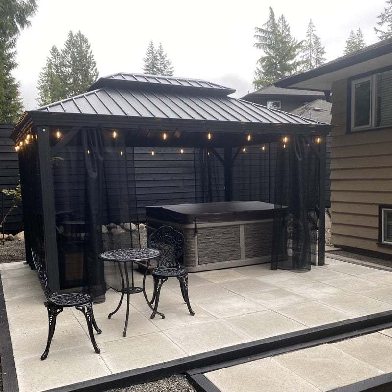 PURPLE LEAF Patio Gazebo for Backyard Grey Hardtop Galvanized Steel Roof Awning with Upgrade Curtain