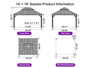 PURPLE LEAF Hardtop Gazebo for Patio Wood Grain Aluminum Frame Awning with Reinforcement Support Rod