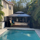 PURPLE LEAF Outdoor Hardtop Gazebo for Garden Bronze Double Roof Aluminum Frame Pavilion with String Lights-clear