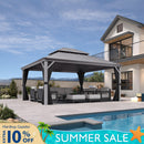 PURPLE LEAF Patio Gazebo for Pool Light Grey Hardtop Galvanized Steel Roof with Upgraded Curtains